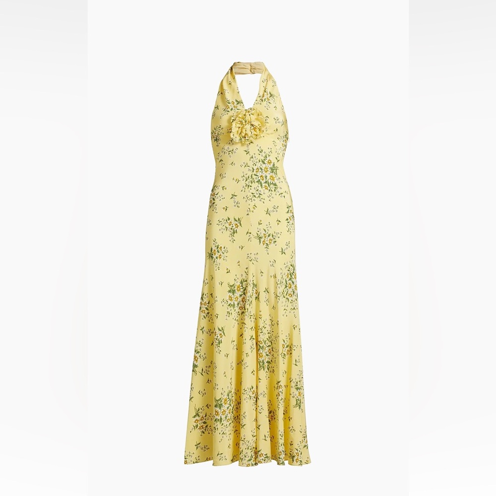 Rodarte Floral Silk halter neck midi dress
